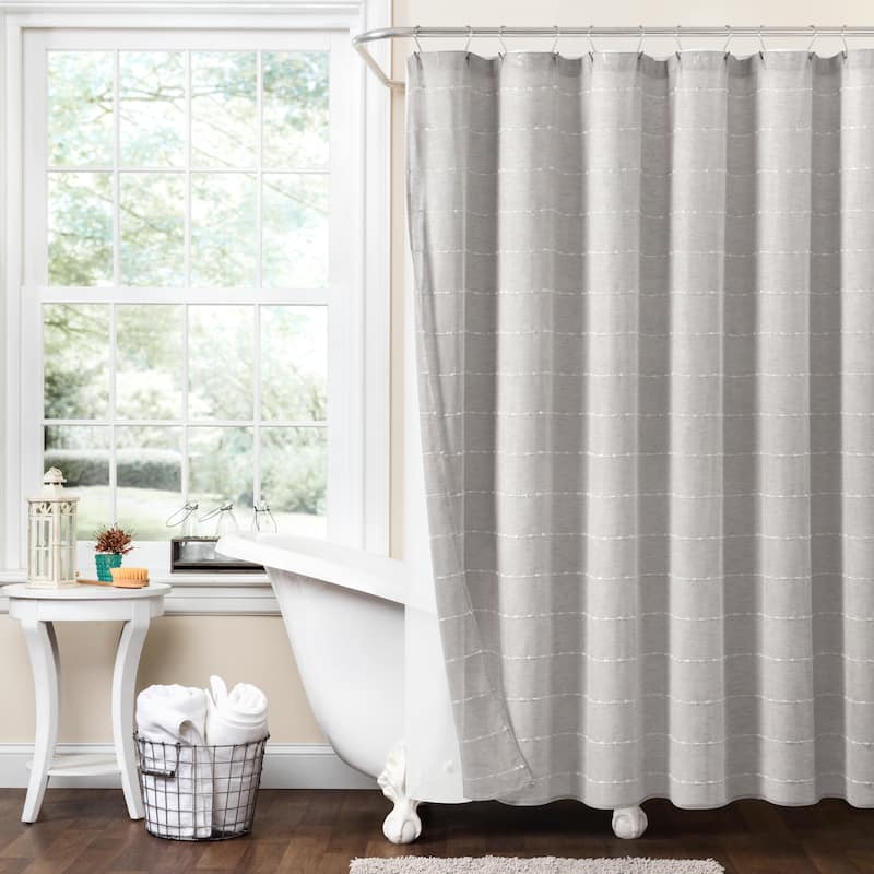 Lush Decor Farmhouse Textured Sheer With Peva Lining Shower Curtain - Grey