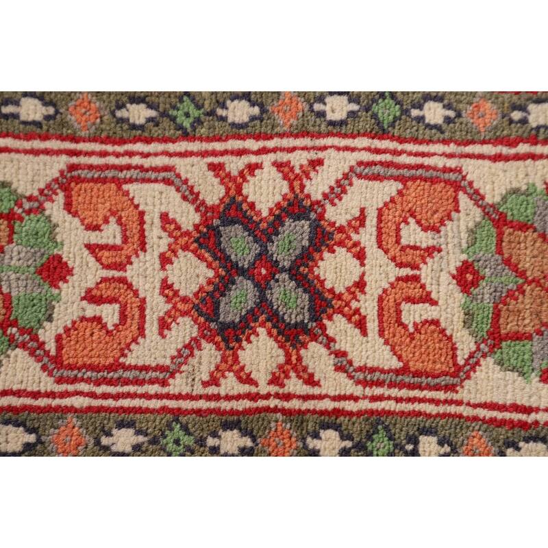 Gray Geometric Kazak Oriental Accent Rug Handmade Wool Carpet - 3'4"x 4'10"