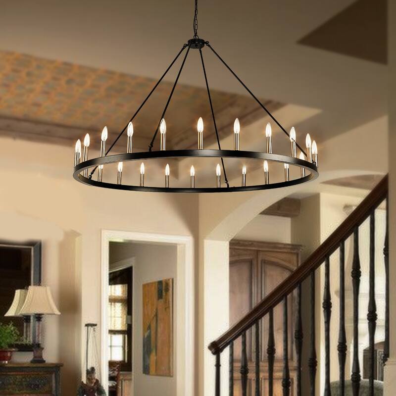 24 - Light Wagon Wheel Chandelier - N/A