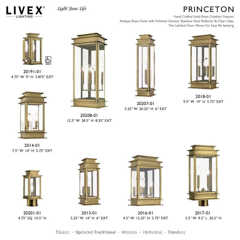 Livex Lighting 2-light Antique Brass Outdoor Wall Lantern, 2014-01 - 7.5" W X 14" H X 5.75" EXT