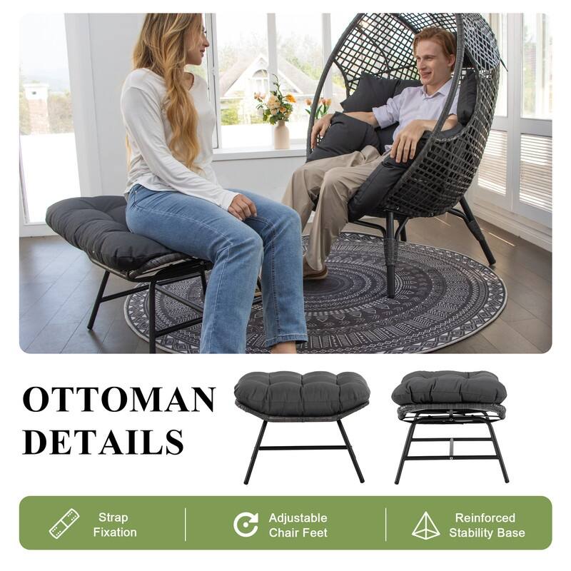 FINCATI Indoor Wicker Egg Chair Set with Ottoman, Cozy Accent Seating, 440 lbs Capacity