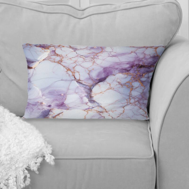 Designart "Crystal Vein Gold And Purple Marble Pattern" Marble Printed Throw Pillow - 12 x 20