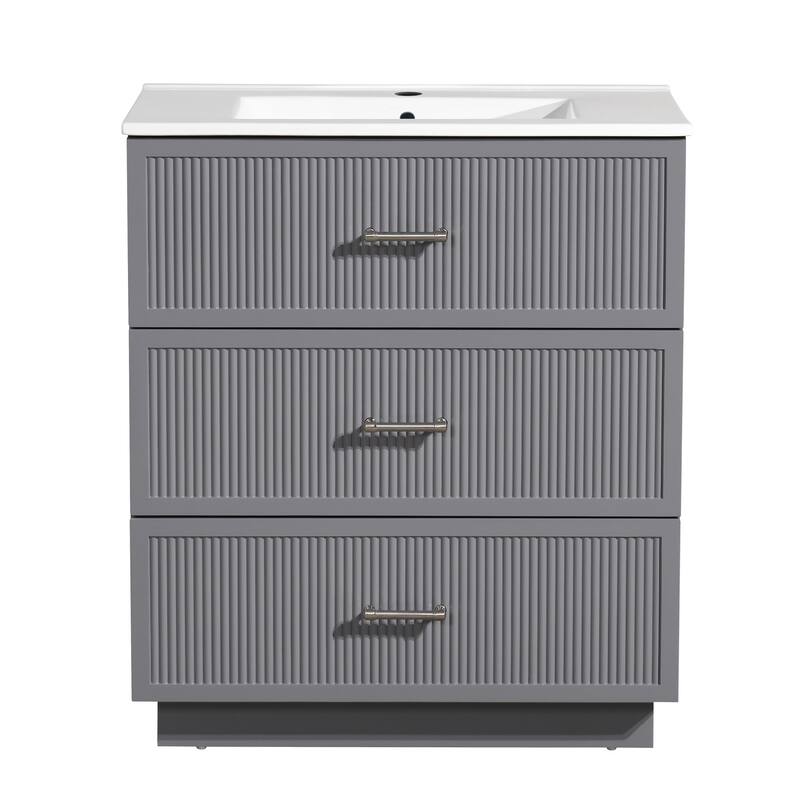 30" Freestanding Bathroom Vanity with Ceramic Sink and 2 Storage Drawers, Stylish Gray Floor Cabinet - 29.75in L MDF - 29.75in L Grey