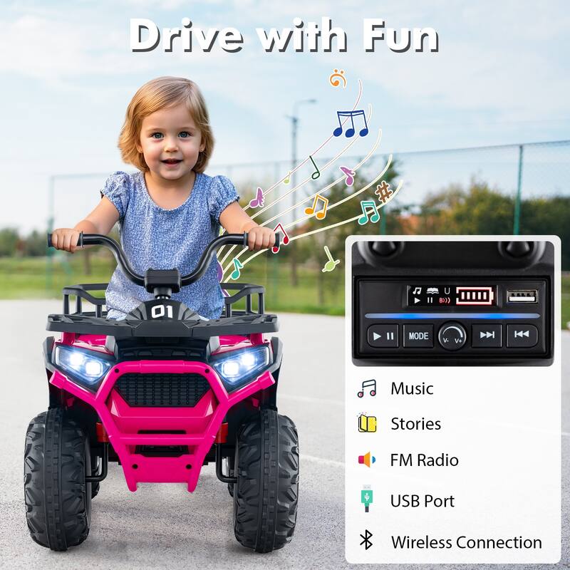 Kids Ride-On ATV with 4-Wheel Shock Absorbers and LED Lights Music Player USB Charging Port - 35" × 19" × 24" (L x W x H)