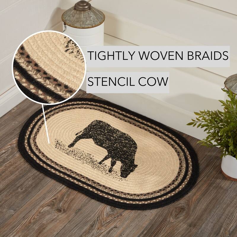 Sawyer Mill Charcoal Cow Jute Rug Oval w/ Pad 20x30