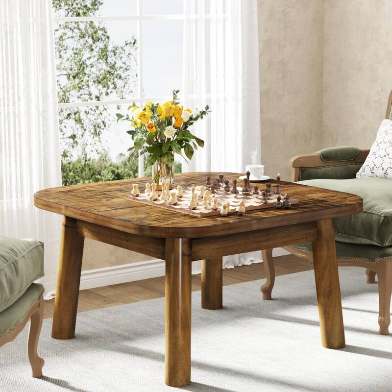 Solid Wood Square Coffee Table, 31.5 Inch Farmhouse Living Room Center Table