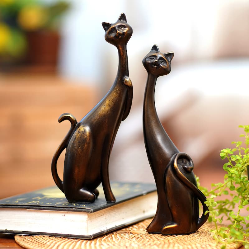 Novica Handmade Fanciful Felines Cement And Lava Sand Sculptures (Set Of 2)