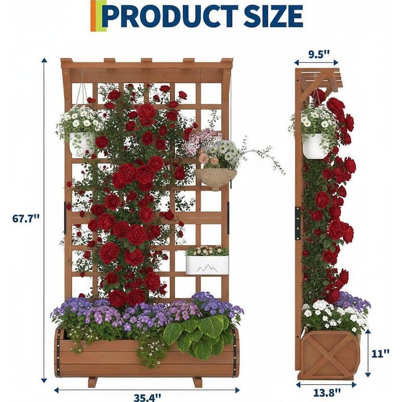 67" Large Raised Garden Bed, with Trellis, Roof and Drainage Holes
