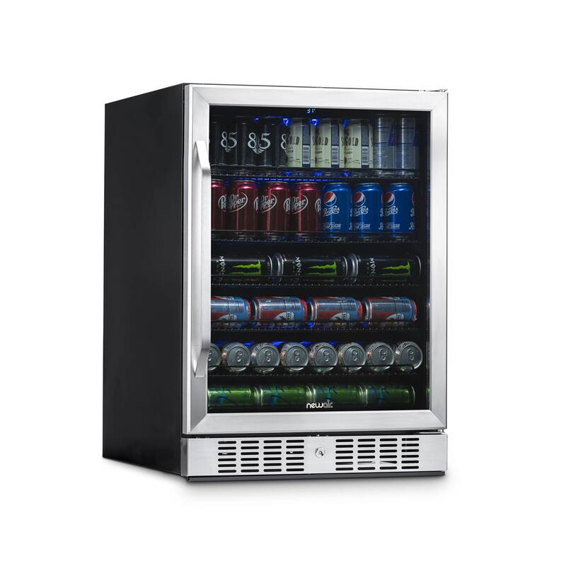 Newair 24" Built-in 177 Can Beverage Fridge in Stainless Steel with Precision Temperature Controls, Adjustable Shelves,