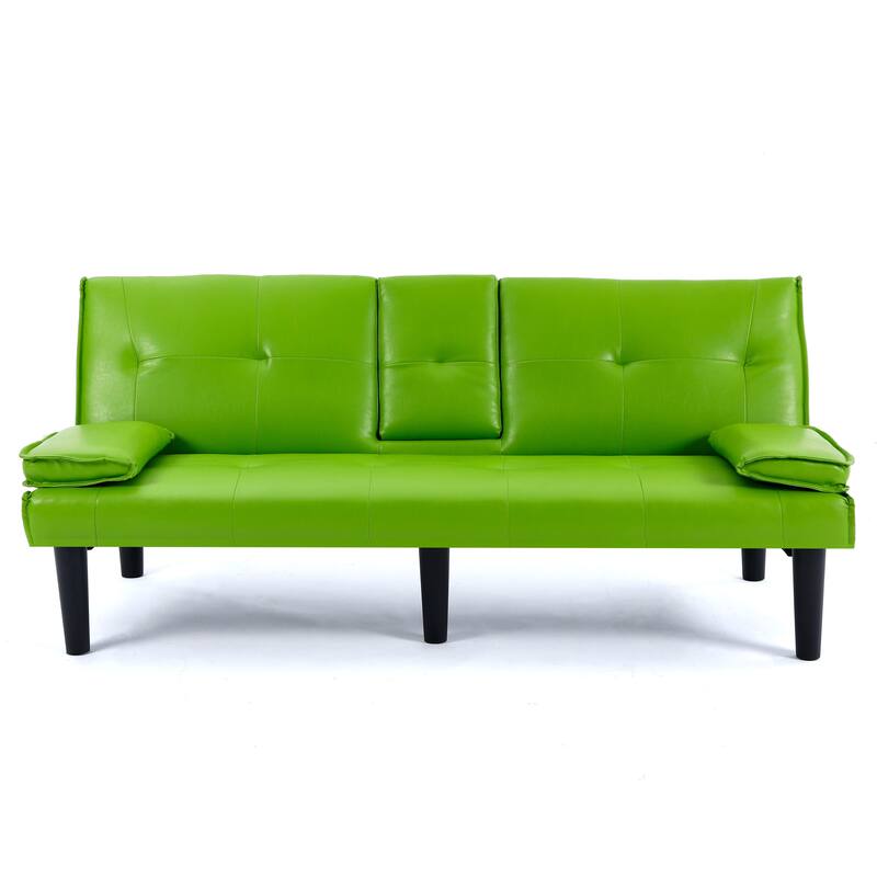 The 67-inch black PVC multi-functional sofa bed with a foldable and cup holder design