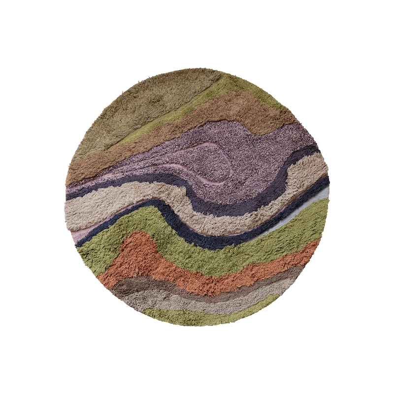Wool and Cotton Tufted Rug with Abstract Design and Varying Pile - 60.0"L x 60.0"W x 1.0"H - 60.0"L x 60.0"W x 1.0"H - Multi