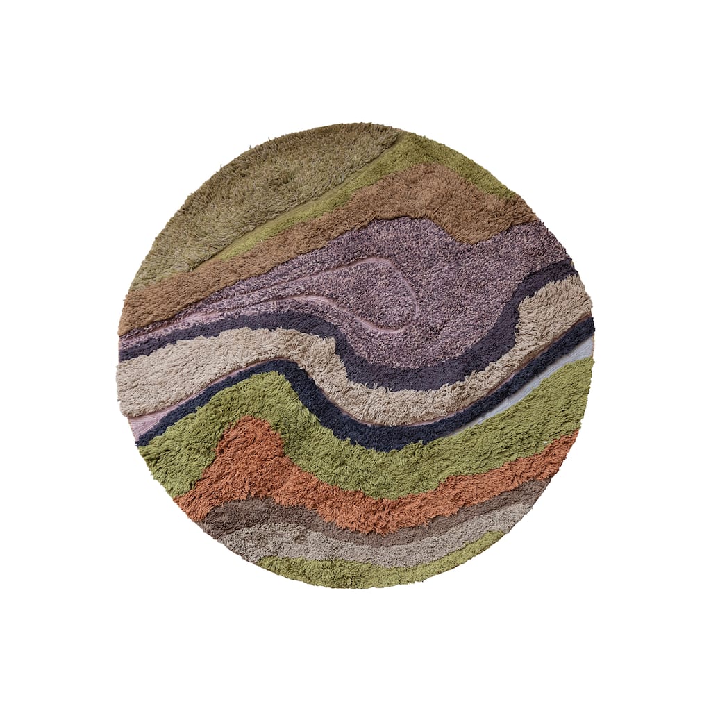 Wool and Cotton Tufted Rug with Abstract Design and Varying Pile - 60.0"L x 60.0"W x 1.0"H - 60.0"L x 60.0"W x 1.0"H
