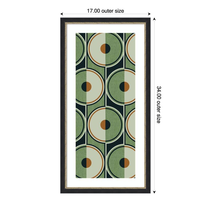 Retro Circles Green by Alexandra Weise Wood Framed Wall Art Print - 17 x 34 in
