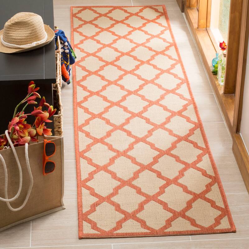 SAFAVIEH Linden Shirleyann Trellis Indoor/ Outdoor Patio Backyard Rug - 2'2" x 8' Runner - Cream/Rust