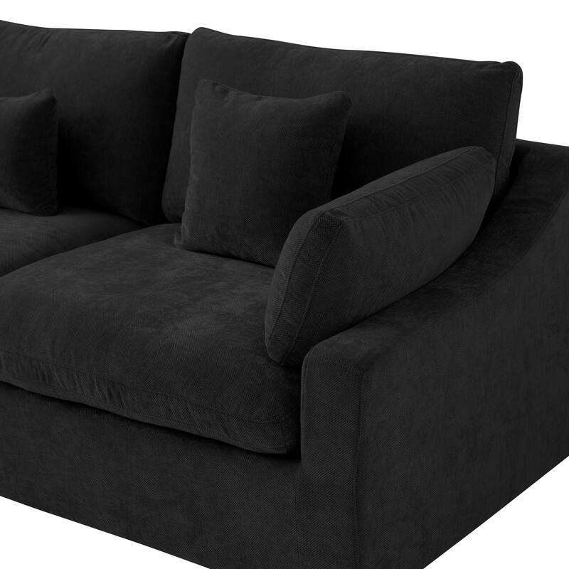 Classic Modern Linen Sectional Modular Sofa 3-Seater with 2 Ottomans, U-shaped Down Filled Cloud Couch with Cushions