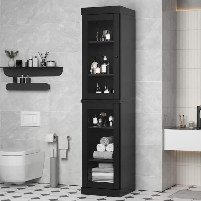 100% Solid Wood 16.5" Bathroom Cabinet with Optional Doors by Palace Imports - Black-Glass