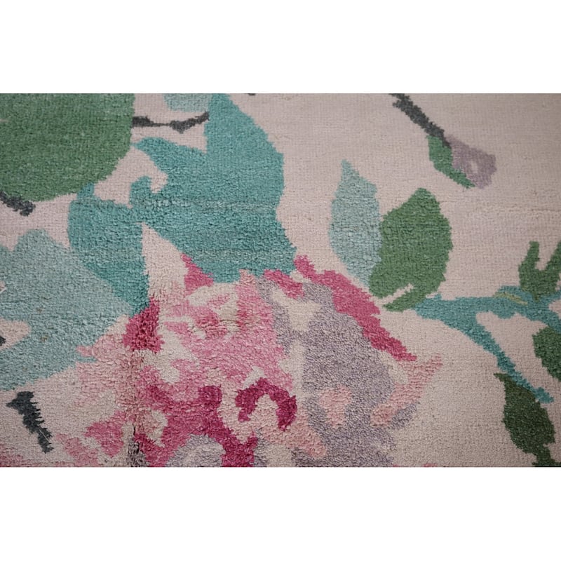 Handmade Abstract Indian Area Rug Beige Oriental Wool & Silk Carpet - 6'7"x 9'9"