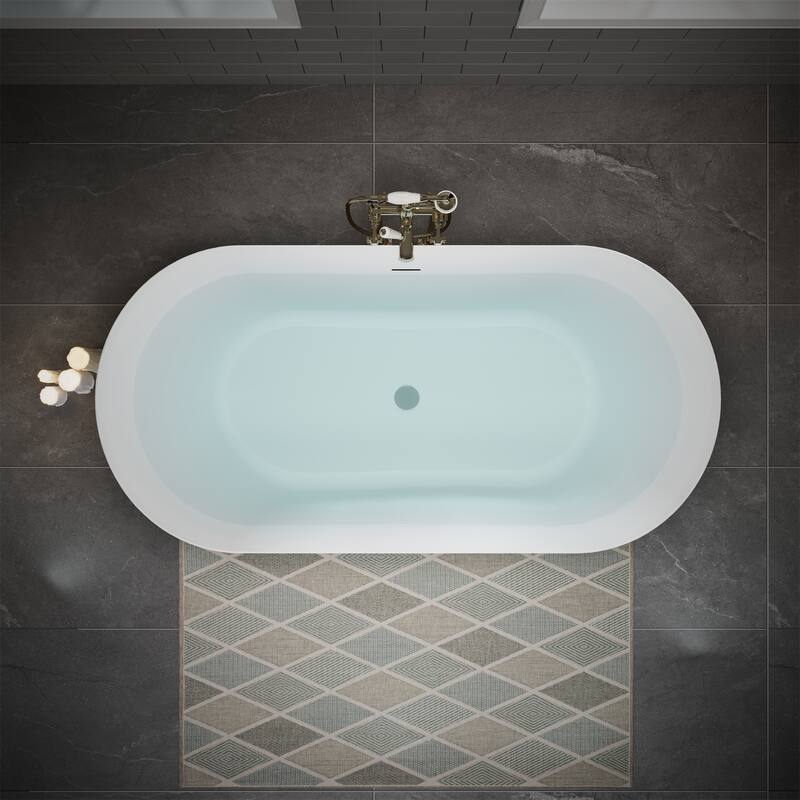 55" Glossy White Oval Acrylic Bathtub