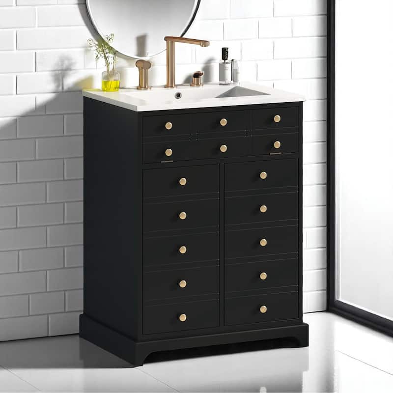 24 Inch Bathroom Vanity with Sink, Single Basin Cabinet with Drawer and Doors, White Finish for Small Bathrooms