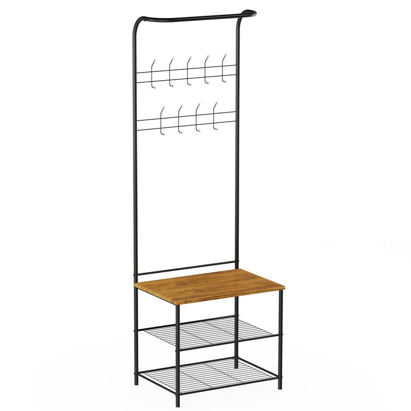 Lavish Home Entryway Storage Bench with Coat Rack - Black