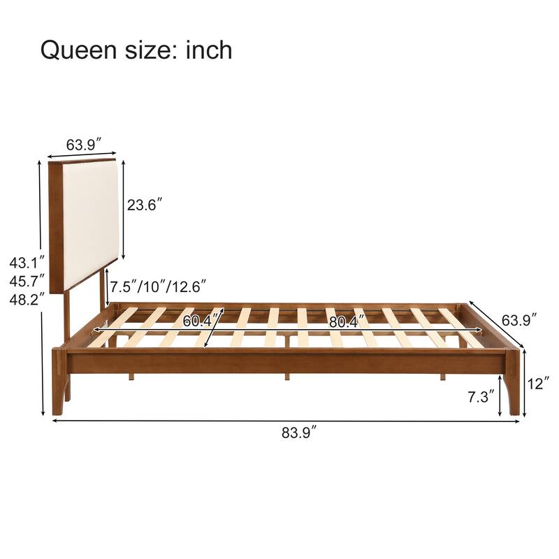 Wood Full/Queen/King Size Platform Bed with Bamboo Frame Upholstered Adjustable Headboard