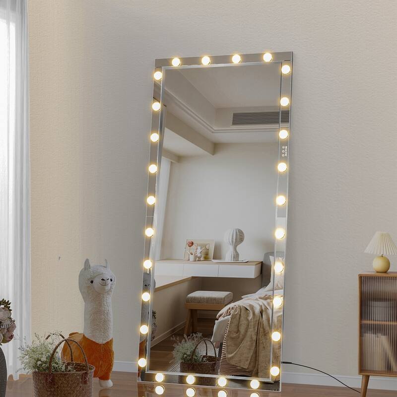 72 inches Rectangular Framed Wall Mounted Hollywood LED Mirror in Silver