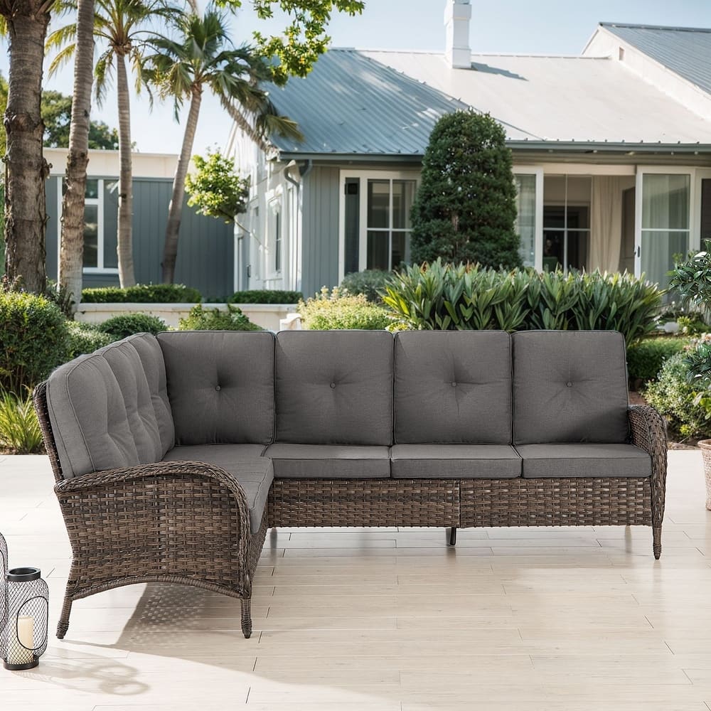 Gymojoy L-Shaped Outdoor Sectional Sofa Set, PE Wicker Couch with Water-Resistant Olefin Cushions