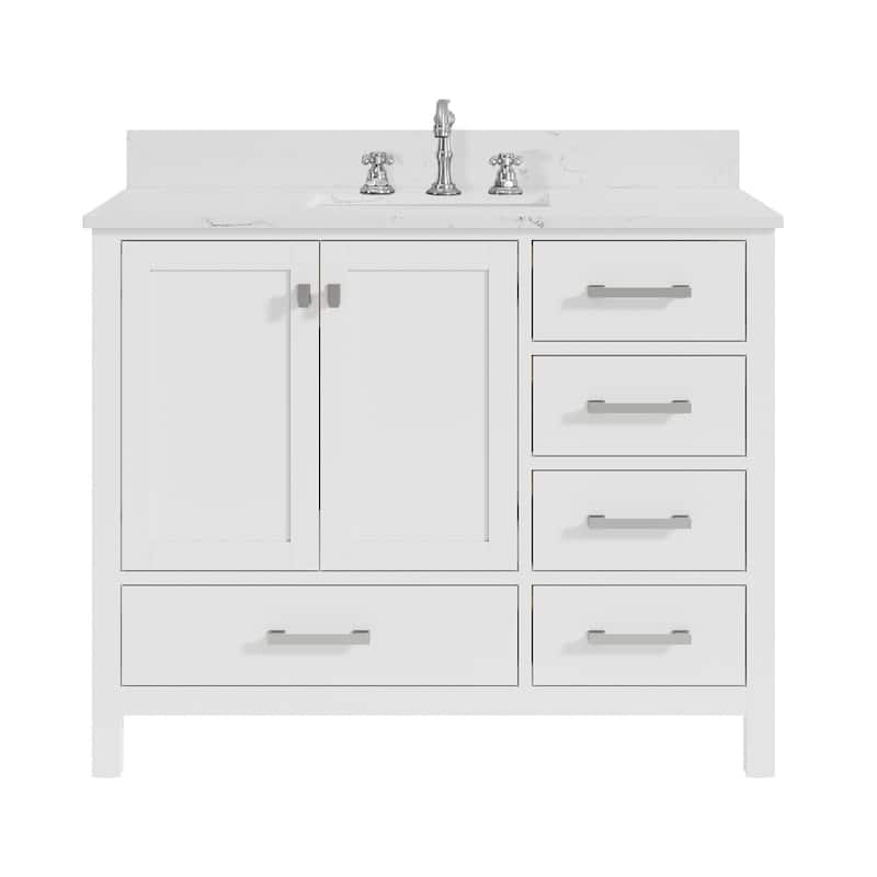 Prismatica 42 inch Bathroom Vanity Set in White, Middle Sink - Vanity & Engineered Marble Top