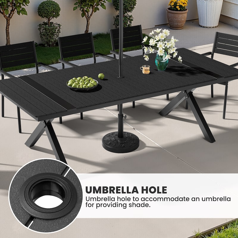 Outdoor Aluminum Dining Table Rectangular Table with Umbrella Hole for 10-12 Person