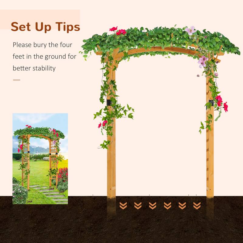 Outsunny 90in Wood Garden Arbor Arch with Trellis Wall for Climbing & Hanging Plants