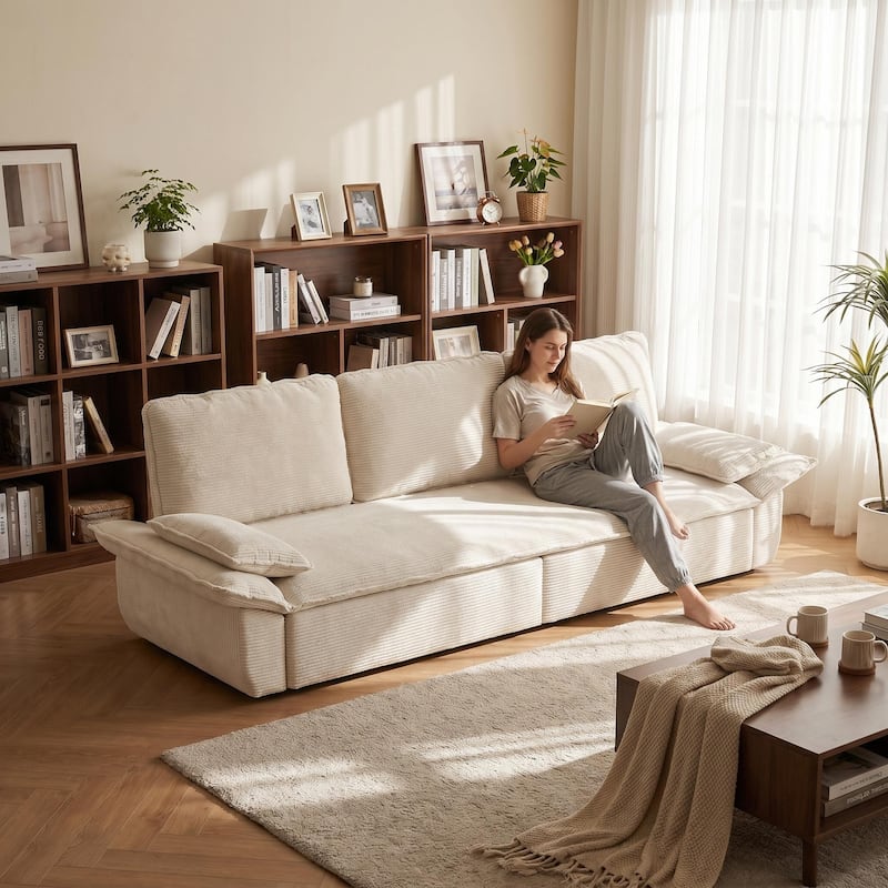 Homy Casa 73.2''/94.5" Queen/King Pull Out Sofa Bed, 3-in-1 Corduroy/Velvet Sleeper Couch