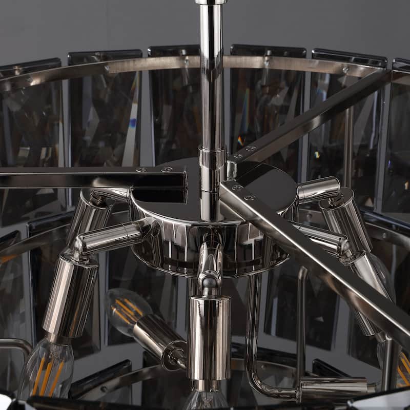 SAFAVIEH Couture Hilah 78" Crystal 4-Tier Chandelier - 23" W x 23" D x 78" H - Nickel/Dark Grey