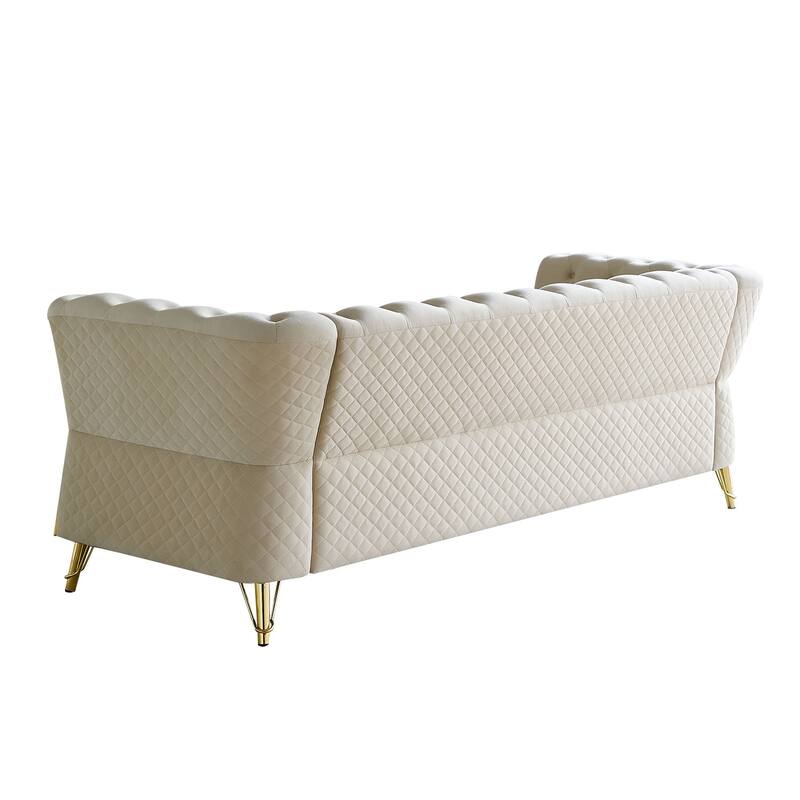Tufted Velvet Sofa 87.4" - Flared Arms, Golden Frame