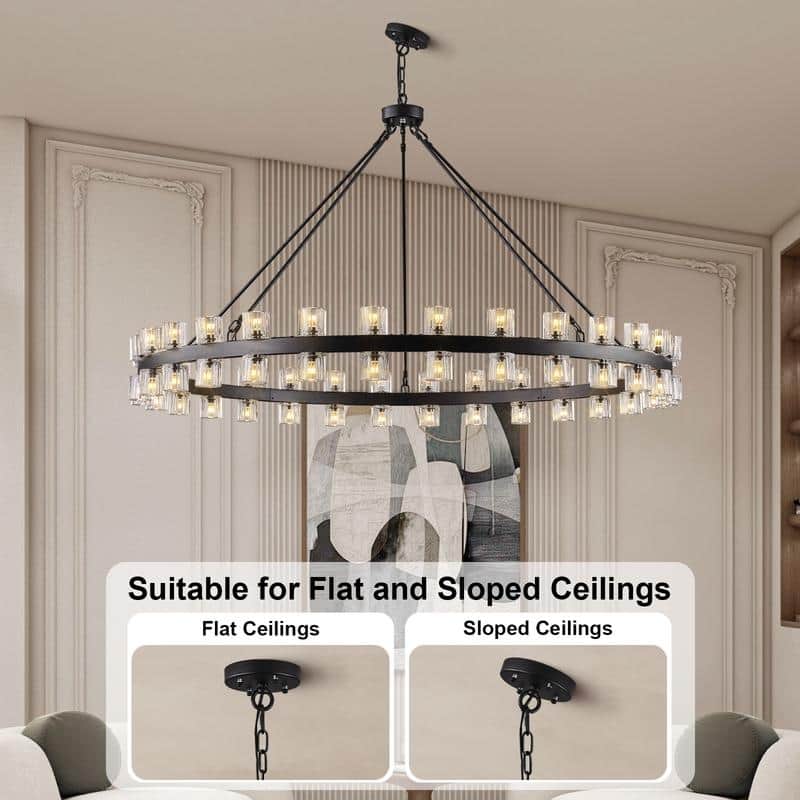 KAYLA Wagon Wheel Chandelier With Crystal Shade