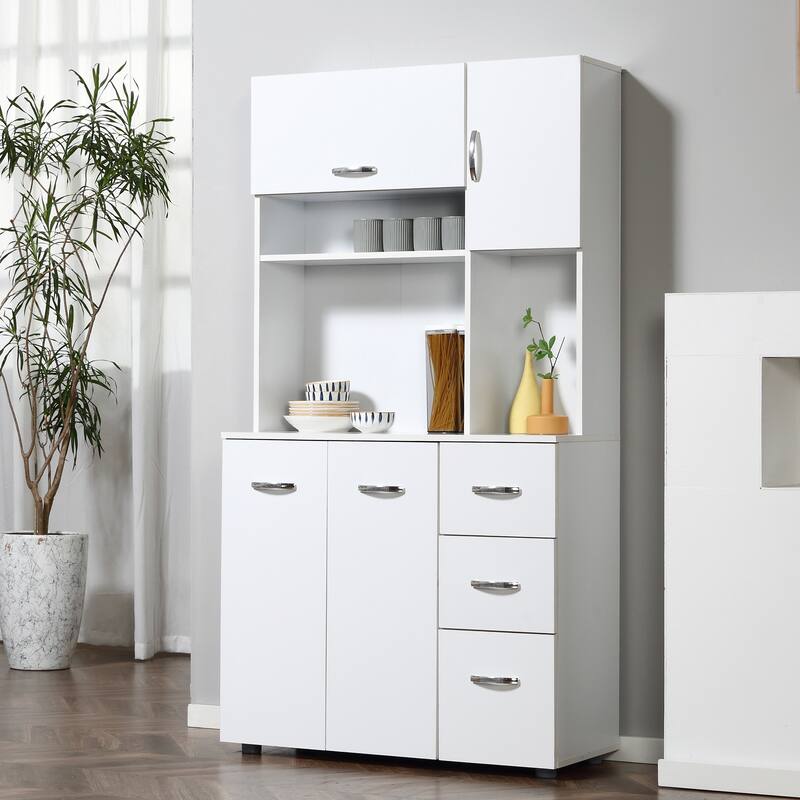 HOMCOM 66" Kitchen Pantry Microwave Hutch with 4 Large Cabinets, White