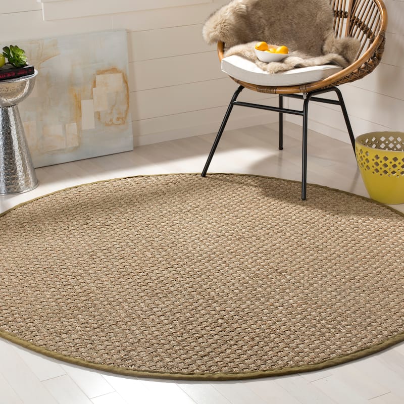 SAFAVIEH Natural Fiber Marina Basketweave Seagrass Rug - 6' x 6' Round - Natural/Olive