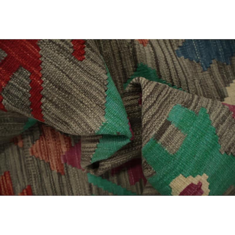 Hand Woven Oriental 100% Wool Carpet Southwestern Tribal Greys & Charcoal Kilim Area Rug - 9' 9'' X 6' 6''