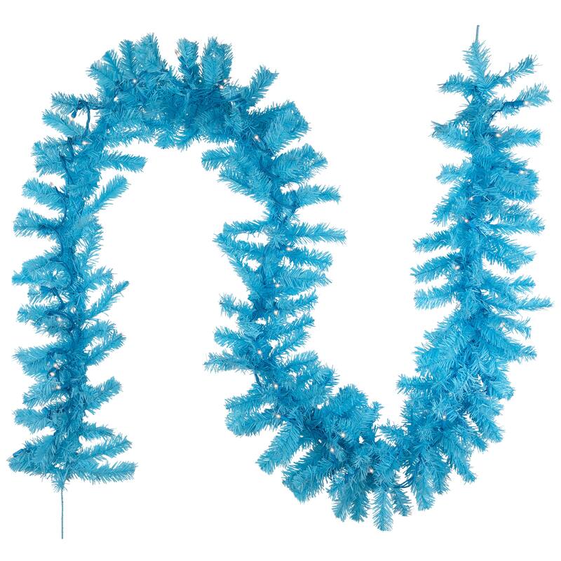 Pre-Lit Artificial Pine Christmas Garland - 9' - Sky Blue - Clear Lights