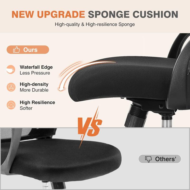 Office Computer Desk Chair, Ergonomic Mid-Back Mesh Rolling Swivel Task Chairs, Comfortable Lumbar Support, Comfy Flip-up Arms