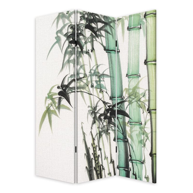 72 Inch 3 Panel Canvas Room Divider with Bamboo Print,Multicolor