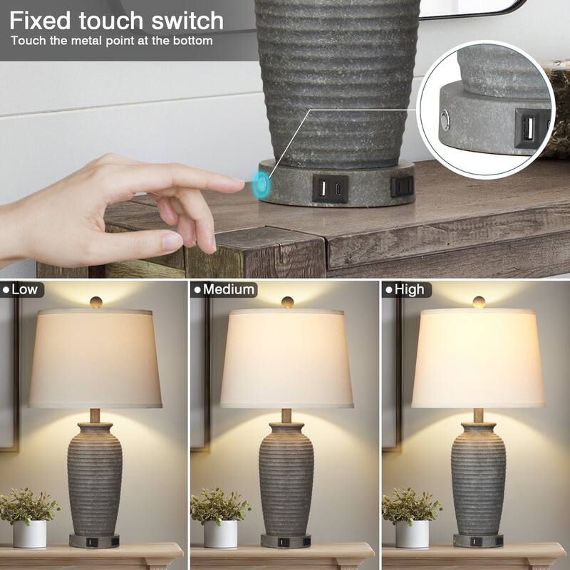 Grey Resin Pot-Vase Style Table Lamps (Set of 2) - 13'' x 13'' x 24.3'' (L x W x H)