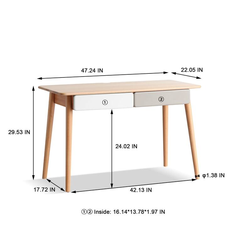 47'' Solid Wood Computer Desk with 2 Drawers for Home Office