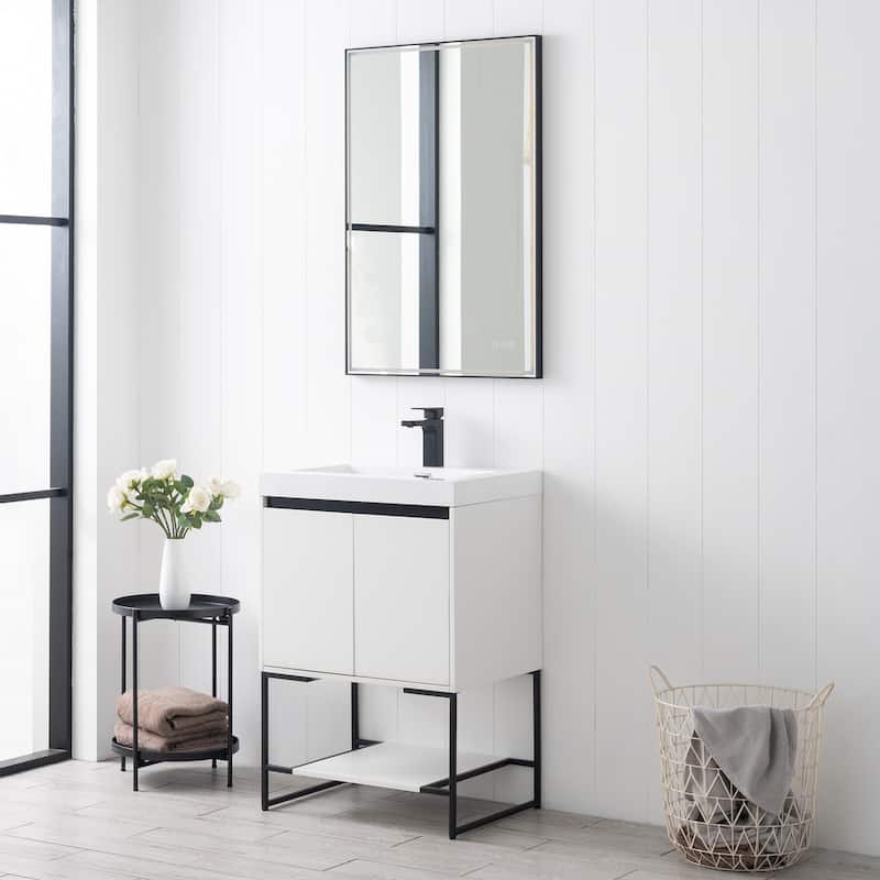 Freestanding Bathroom Vanity Set with Open Shelf & Acrylic Sink