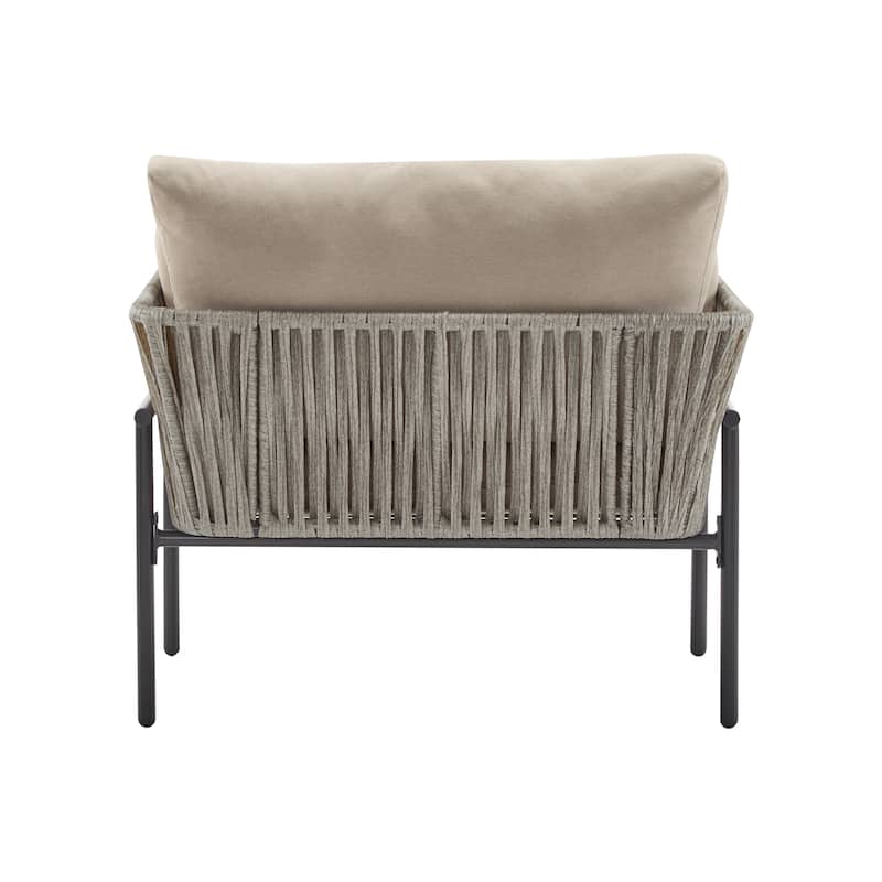 [Set of 2] 36" Beige Iron Lounge Chair with Rope Weave Design and Plush Cushions, Perfect for Indoor and Outdoor Relaxation