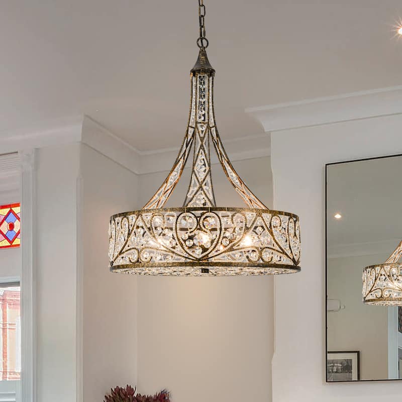 Vintage Drum Crystal Pendant Chandelier with Adjustable Height - W19.68" - W19.68"