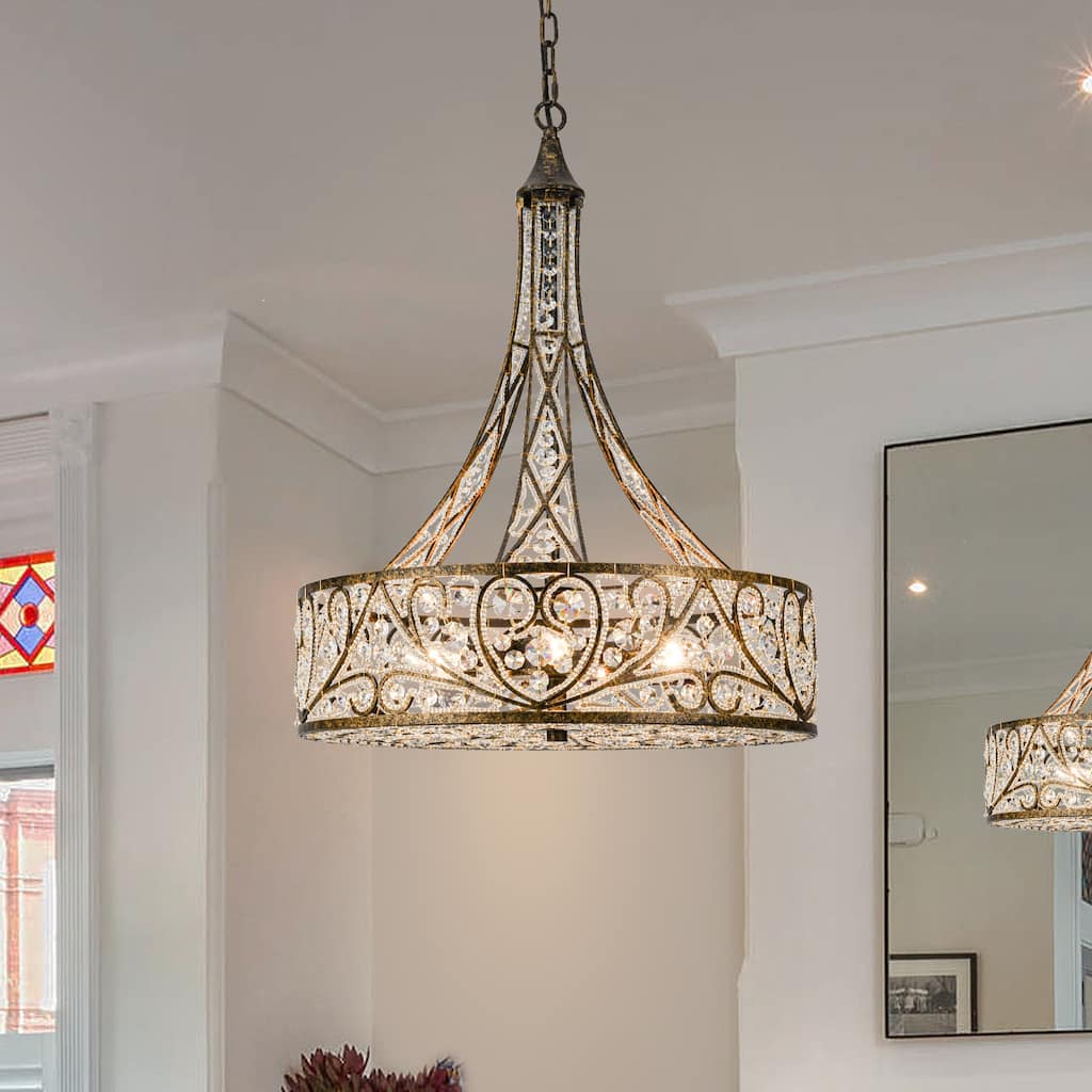 Vintage Drum Crystal Pendant Chandelier with Adjustable Height - W19.68"