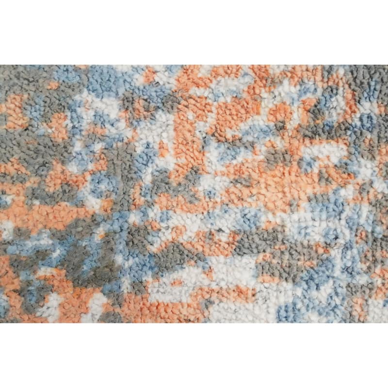 Hand Knotted Oriental Viscose Silk Carpet Modern All-Over Multi-Colored Abstract Area Rug - 4' 0'' X 2' 0''