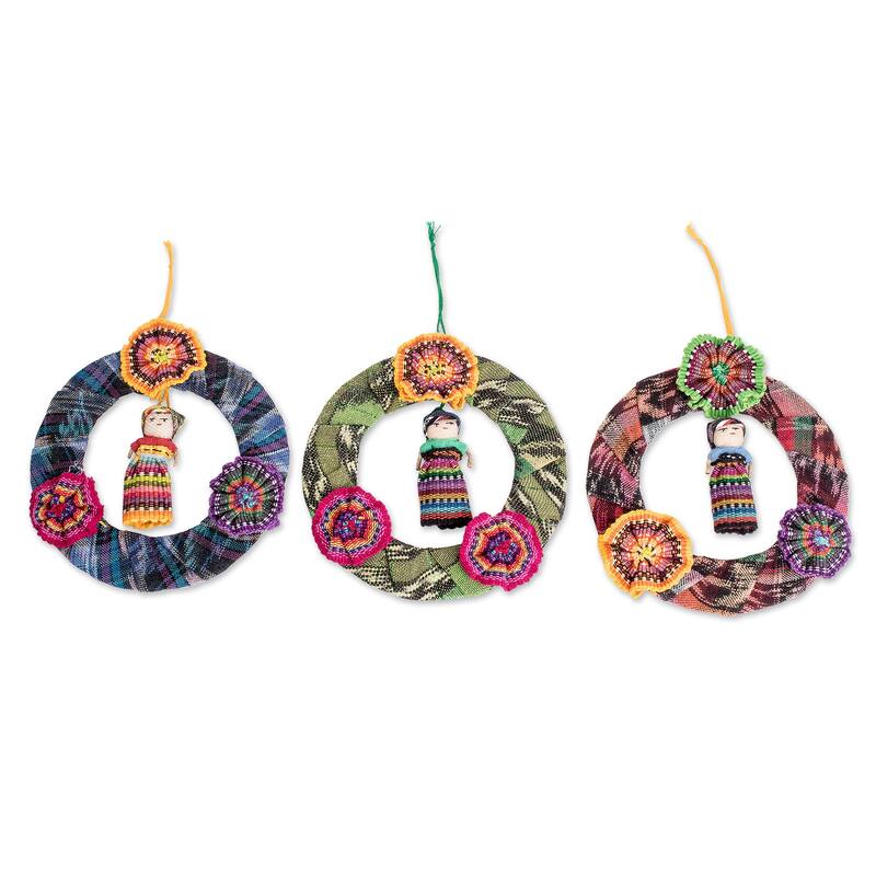Novica Handmade Joyful Friends Cotton Ornaments (Set Of 3)