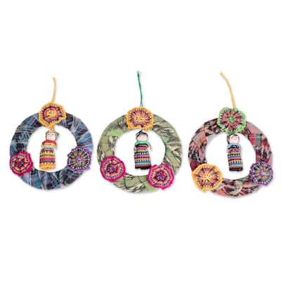 Novica Handmade Joyful Friends Cotton Ornaments (Set Of 3)