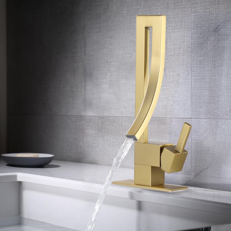 13.58"H Solid Brass Creative Design Bathroom Vessel Sink Faucet with Waterfall Spout